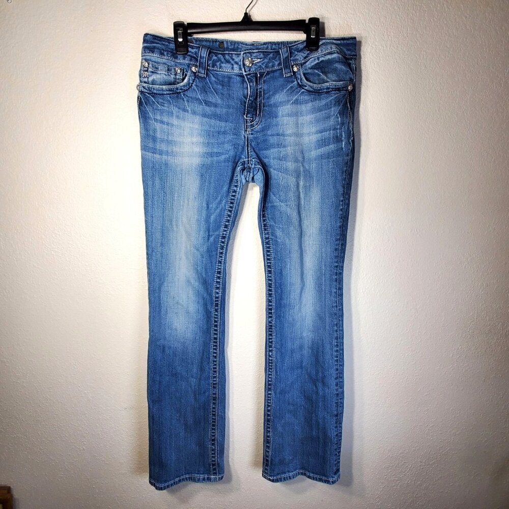 Miss Me Womens Size 29 Medium Wash Bootcut Jeans With Embellished Back Pockets - Picture 7 of 15